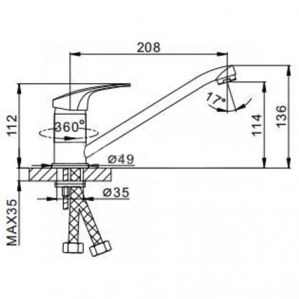 Смеситель для кухни 35к F4239-В FRAP (плоск.длин.пов. излив, п/шпильку, хром, силумин)
