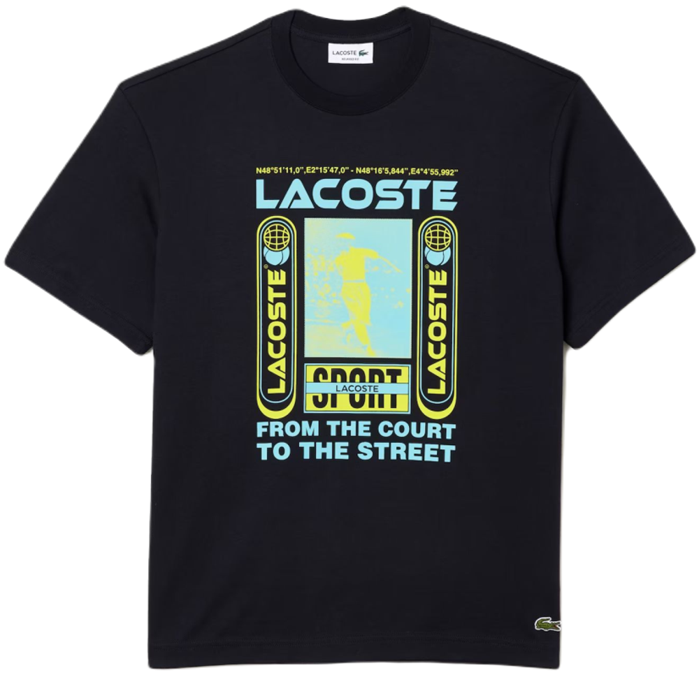 Мужская теннисная футболка Lacoste Relaxed Fit René Lacoste Print T-shirt - navy blue
