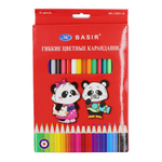 Карандаши цветные, Basir, пластиковые, серия "Панда", цветная упаковка, 18 шт