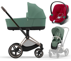 Коляска 3 в 1 Cybex Priam IV Rosegold complete и автокресло Aton B2 i-Size Dynamic Red Leaf Green