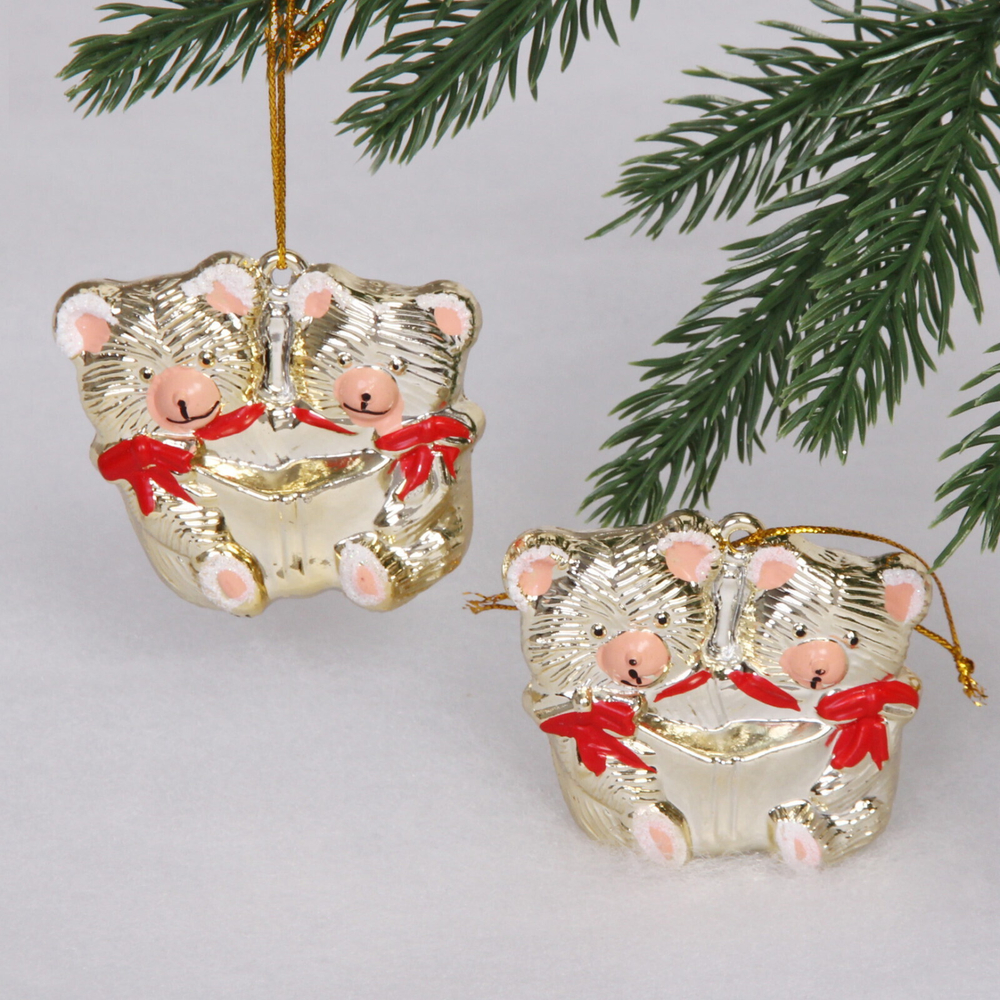 Елочные игрушки «Мишутки» 5*6 см (набор 2 шт), Золото