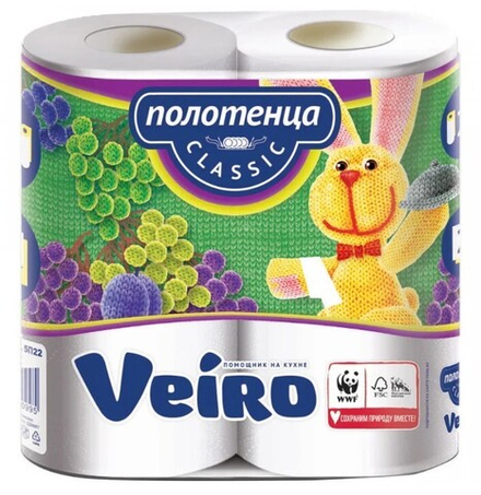 Veiro Полотенца бумажные Classic 2-х слойные белые 2 рулона *12*480
