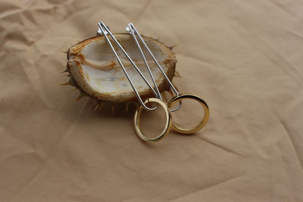 Серьги капля с латунным колечком