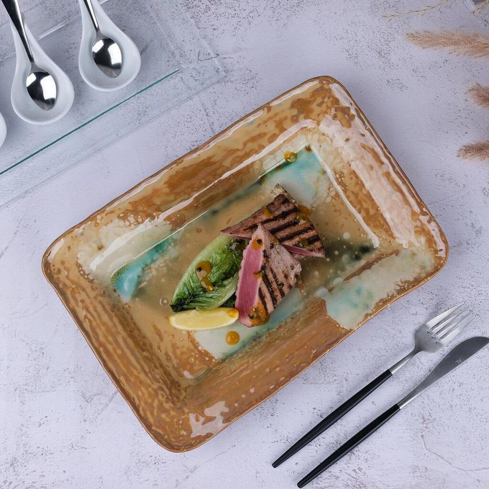 Блюдо прямоугольное 31*21,5 см h4,8 см 600 мл Light Brown Spots Sea Wave Frutti di Mare P.L. [1]