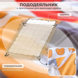 Комплект постельного белья на резинке Сатин Люкс KIDS 100% хлопок CDKR091, 1.5 спальный, простыня 90x200, наволочка 50x70