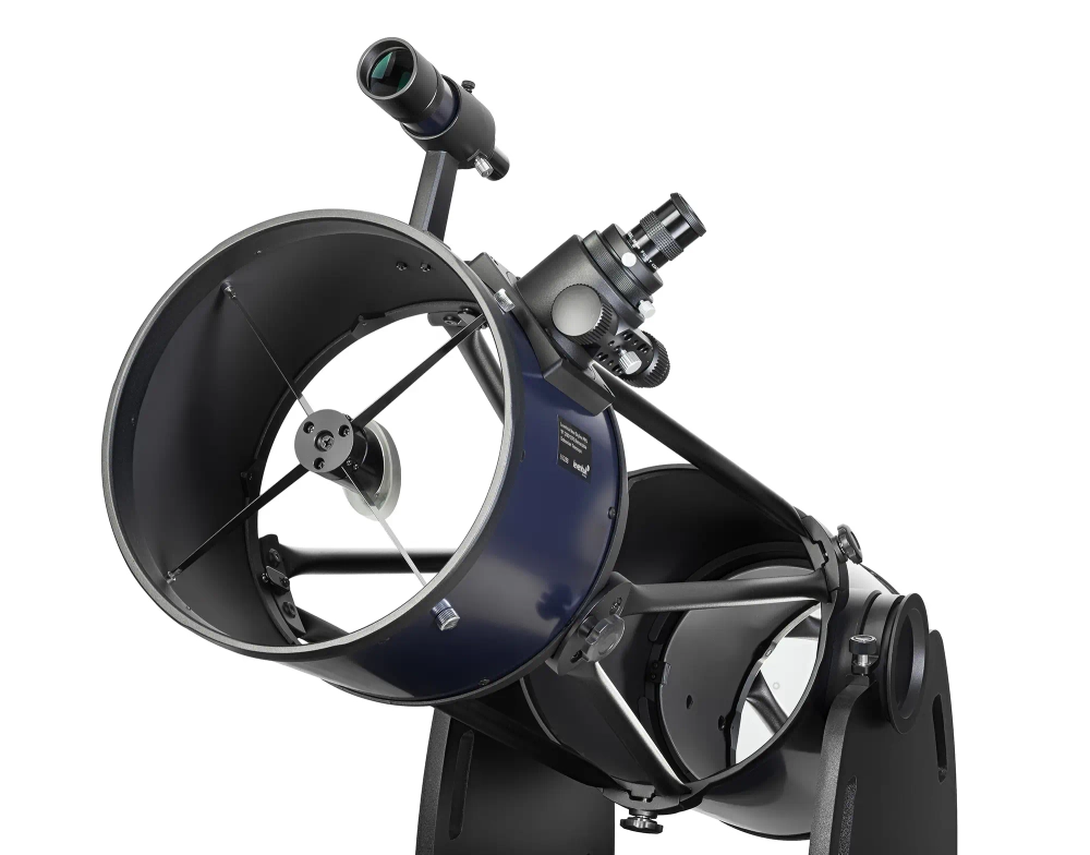 Телескоп Добсона Levenhuk New Skyline PRO 10" (250/1270) Retractable - крупный план окуляра и трубы, черный и синий