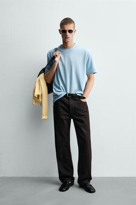 ZARA ФУТБОЛКА RELAXED FIT INTERLOCK, ГОЛУБОЙ
