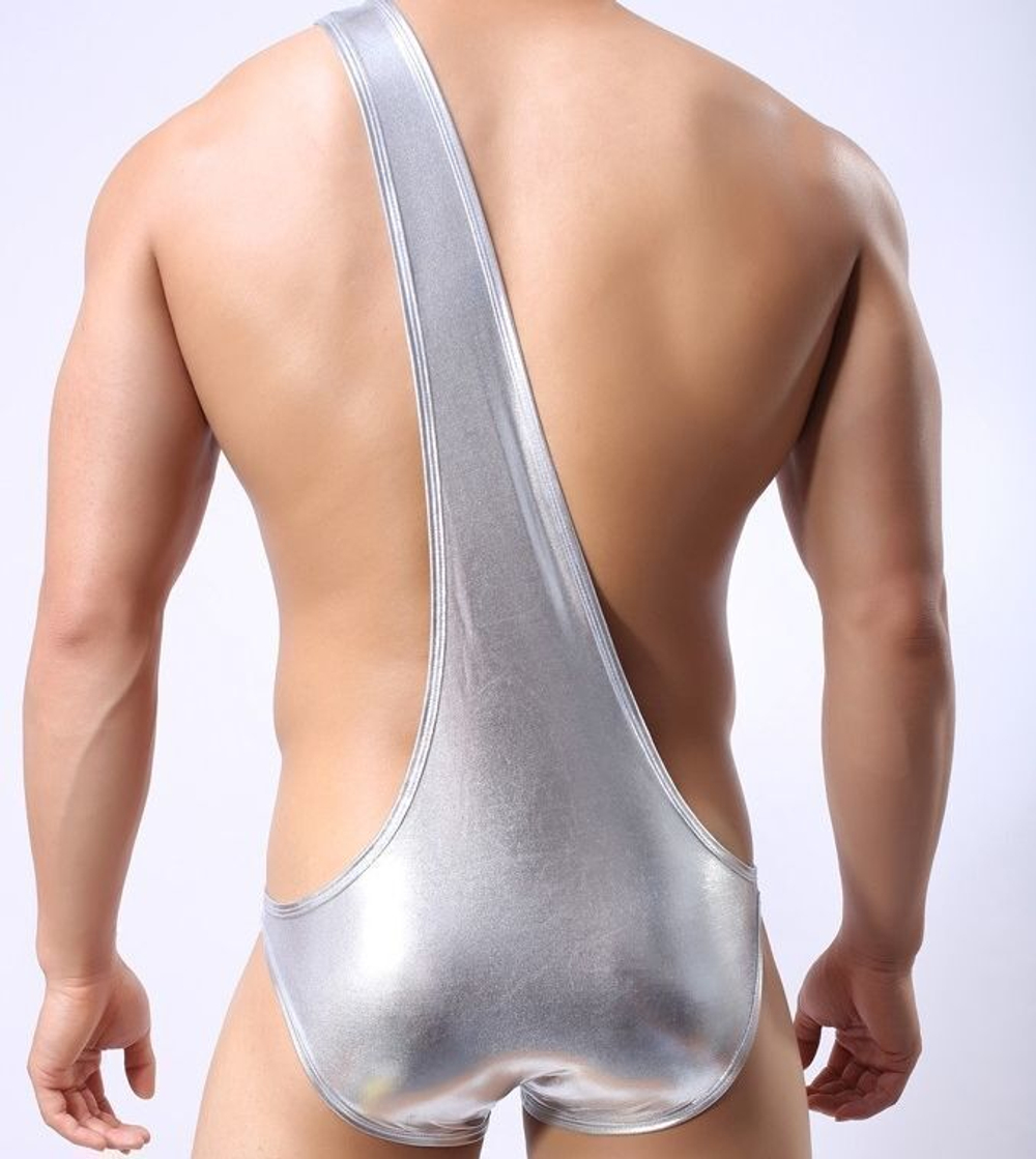 Серебристые мужские трусы с плечевой бретелью (Размер: XL) (Цвет: серебристый)