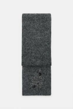 ZARA ШАРФ С ВЫШИВКОЙ И БУСИНАМИ, СЕРЫЙ