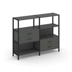 Shelf System Двухсекционный стеллаж трехярусный с ящиками SN.STM-323 Антрацит/Металл Черный 1590*400