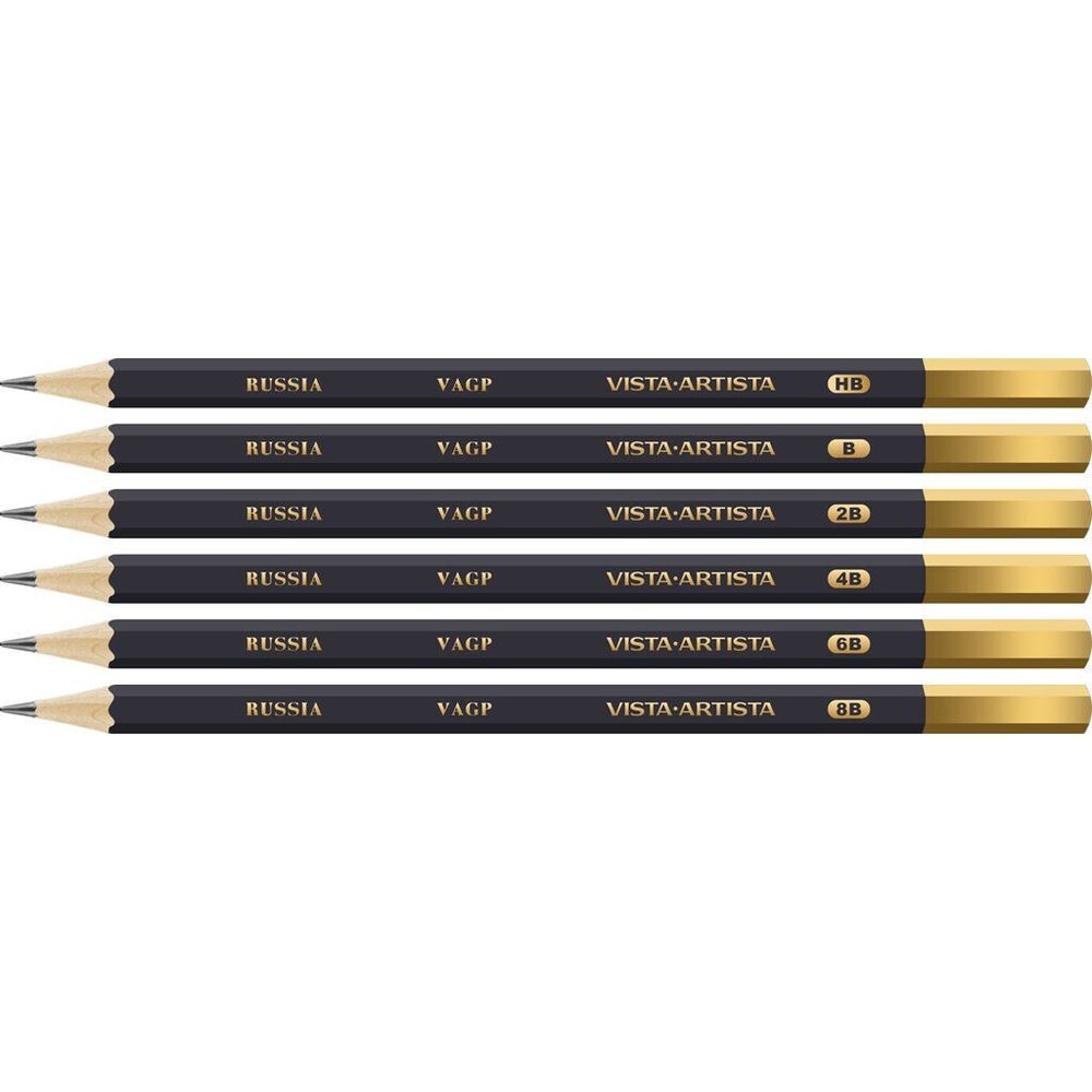 Набор карандашей чернографитных 6шт. HB-8B, Vista-artista Academia, картон.упак