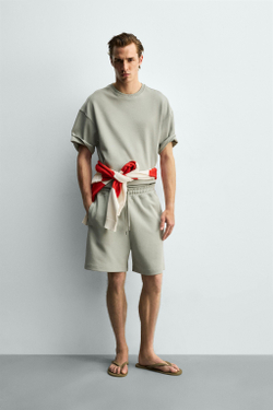 ZARA ТОЛСТОВКА RELAXED FIT ИЗ ИНТЕРЛОКА, ЛИНЯЛЫЙ ЗЕЛЕНЫЙ