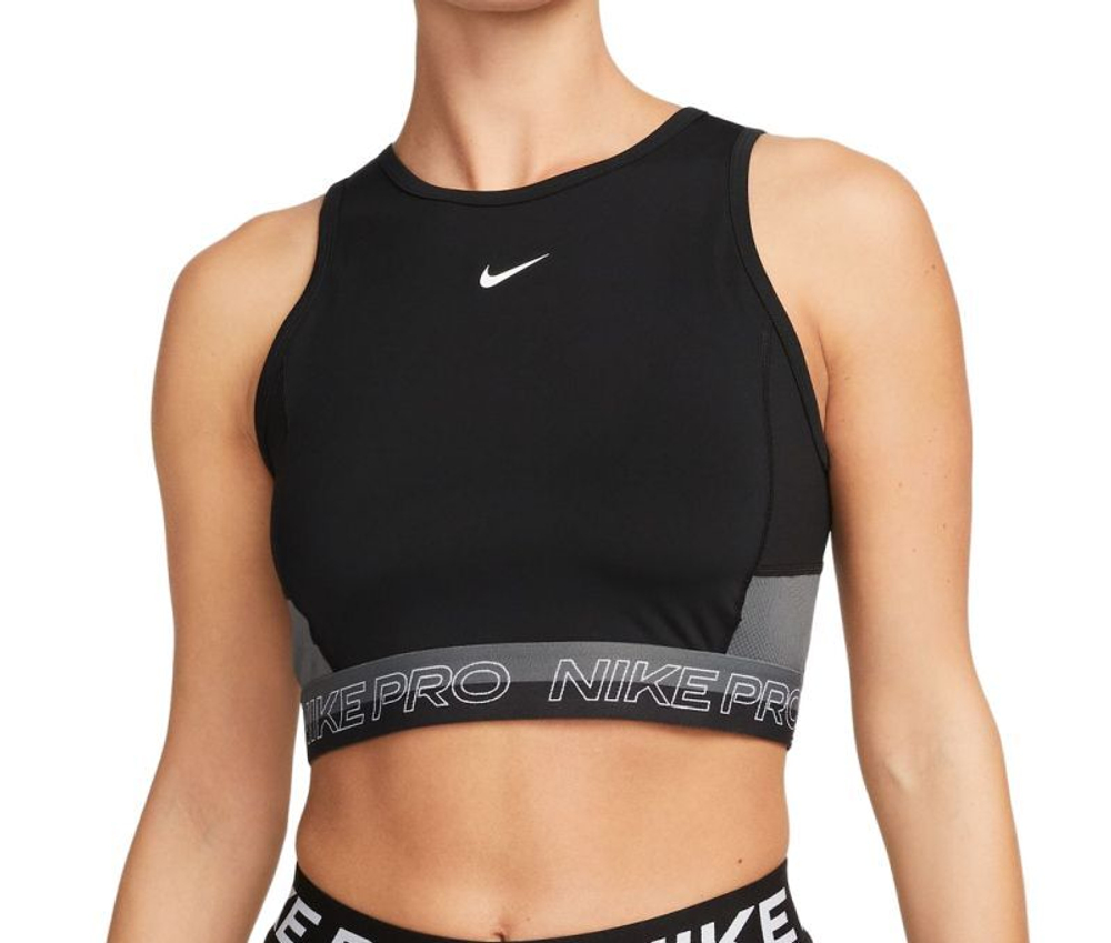 Женский топ теннисный Nike Pro Dri-Fit Cropped Training Tank Top - black/iron grey/white/white