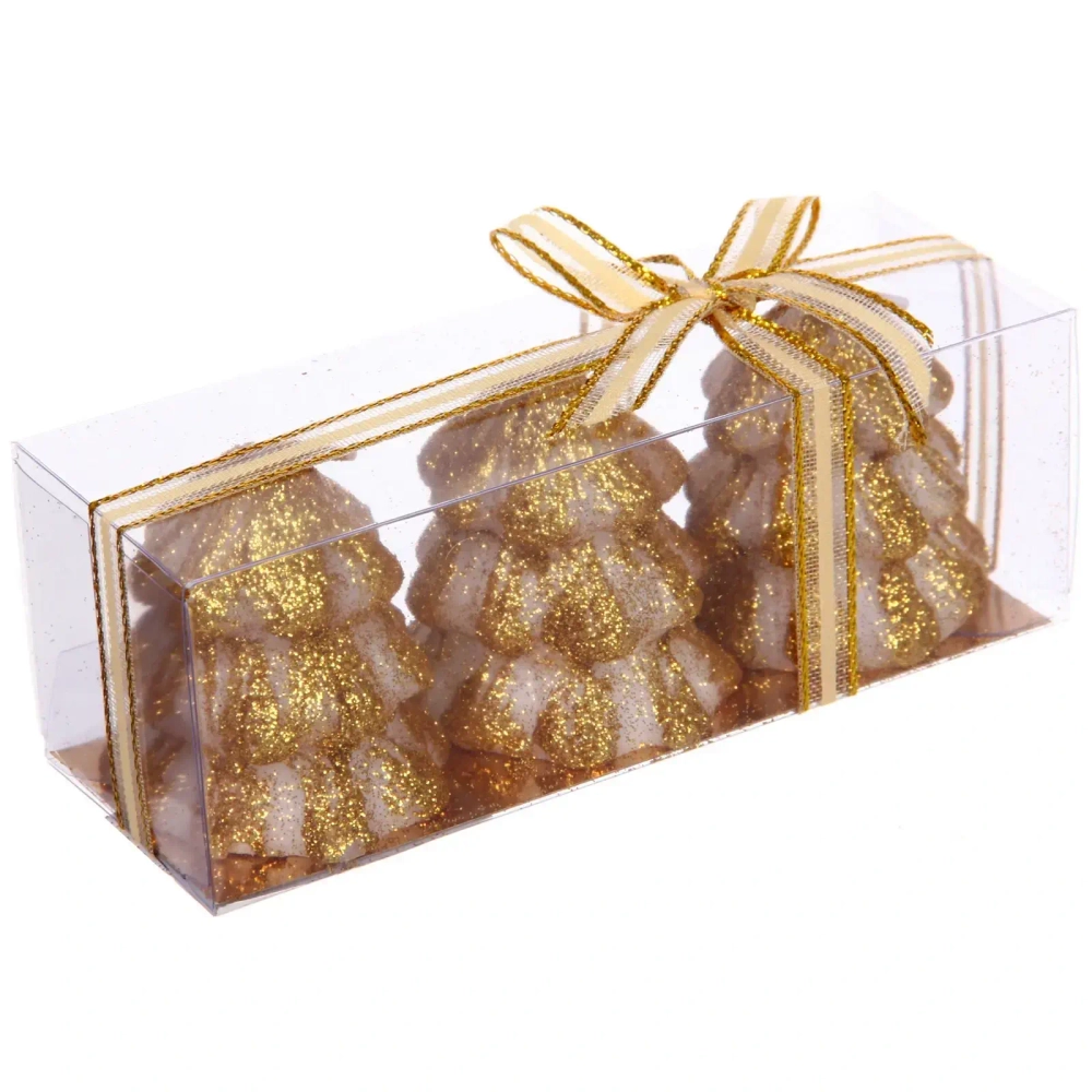 Свечи новогодние «Ёлочка» 13*4,5*4,5 см (набор 3 шт), Золото