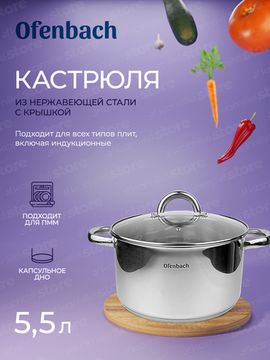 Кастрюля 5,5 л. из нержавеющей стали Ofenbach NB 100527 с крышкой