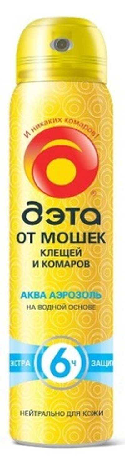 Аэрозоль ДЭТА АКВА от всех летающих (мух, комаров, мошек) и клещей 100 мл, действие до 6-и часов