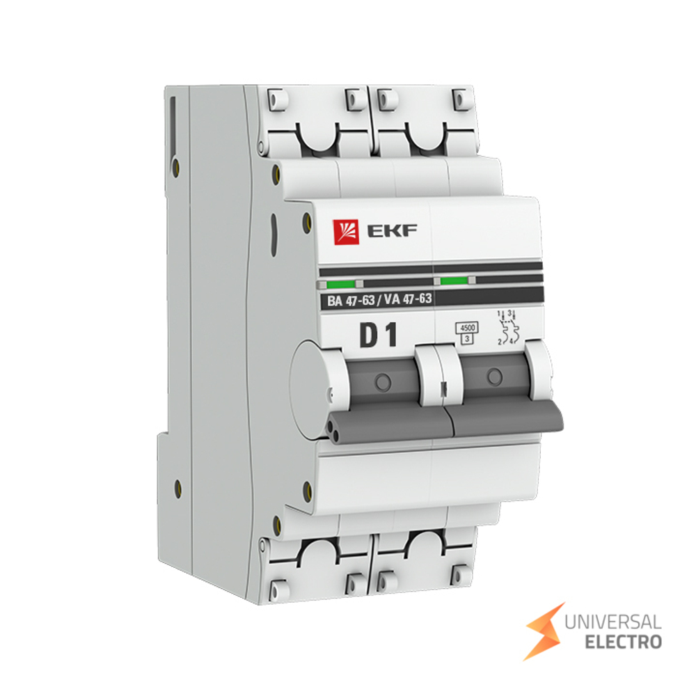Автоматический выключатель 2P 1А (D) 4,5kA ВА 47-63 EKF PROxima