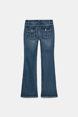 ZARA ДЖИНСЫ TRF BOOTCUT С НИЗКОЙ ПОСАДКОЙ, МОРСКОЙ СИНИЙ