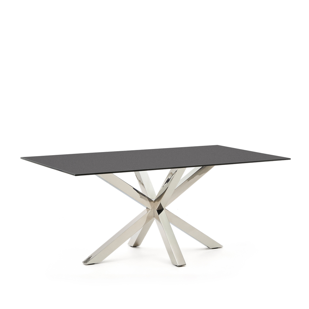 Стол Argo из матового черного стекла и ножками из нержавеющей стали 180 x 100 см