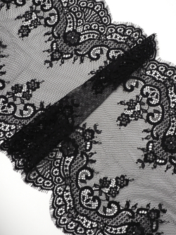 Кружево шантильи черное неэластичное ширина 36 см купон 2,9 м С БРАКОМ