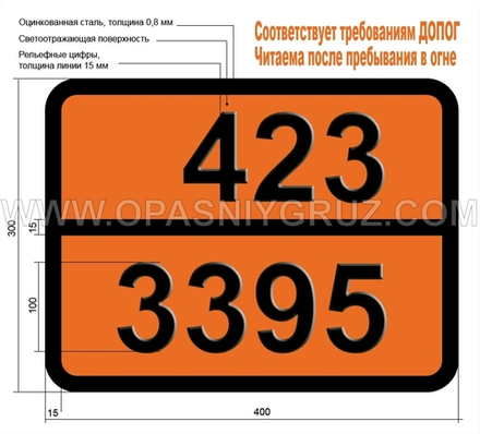 Табличка Опасный груз 423-3395 МЕТАЛЛООРГАНИЧЕСКОЕ ВЕЩЕСТВО ТВЕРДОЕ РЕАГИРУЮЩЕЕ С ВОДОЙ