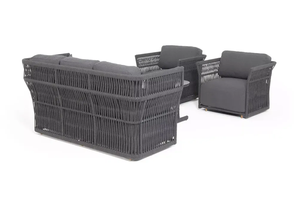 "Лугано" лаунж-зона 5-местная плетеная из роупа (веревки), каркас алюминиевый темно-серый, роуп темно-серый