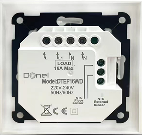 Термостат с датчиком пола,  программируемый,  16 A,  55*55 мм.белый,  клавиши настройки
