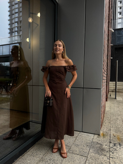 Платье Анжелика из льна шоколадный