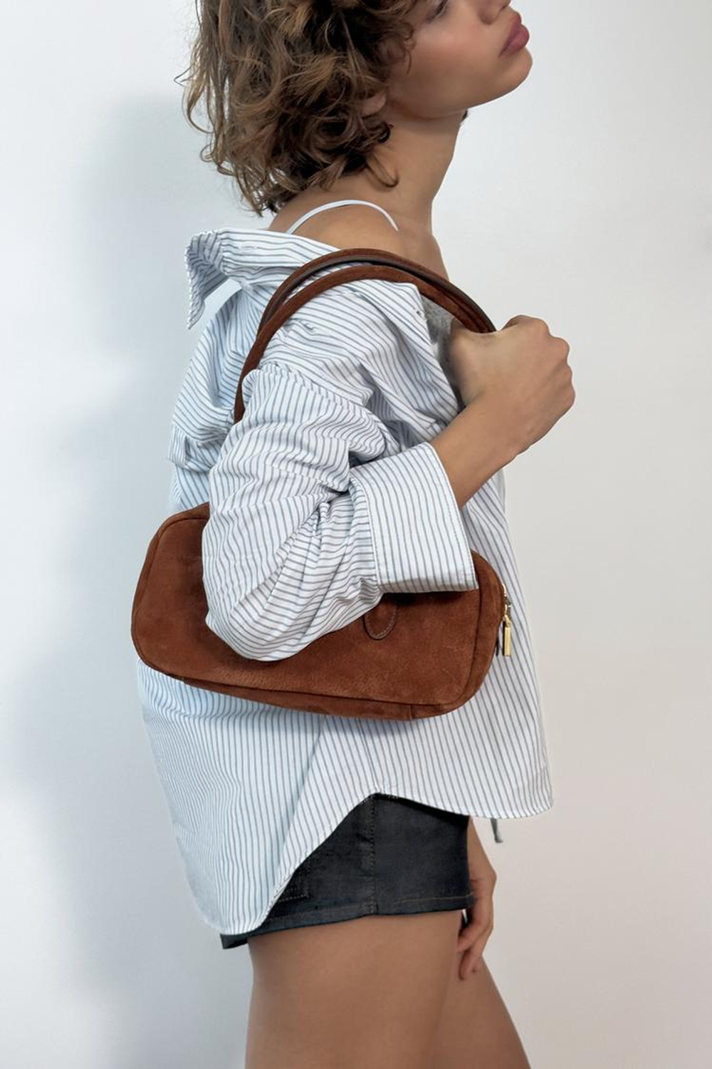 ZARA КОЖАНАЯ СУМКА С ПЛЕЧЕВЫМ РЕМНЕМ, ЧЕРЕПИЧНЫЙ