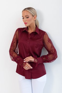 Блуза бордо с кружевом из шелка