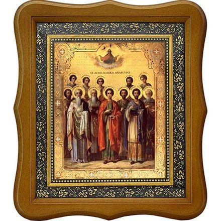 Собор двенадцати святых целителей. Икона на холсте.