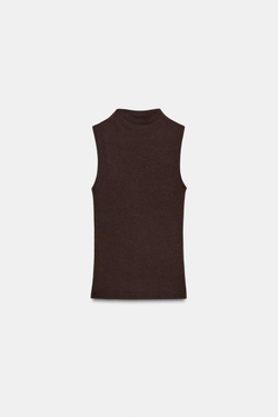 ZARA ТОП БЕЗ РУКАВОВ, КОРИЧНЕВЫЙ