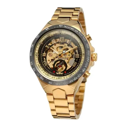 Часы наручные механические с автоподзаводом скелетоны FORSINING на металлическом браслете, золотистый W9010-01