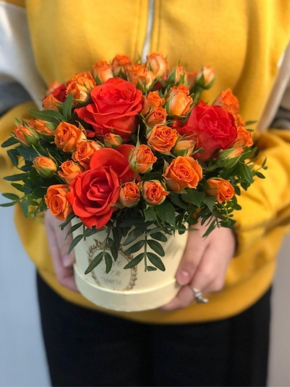 Цветы в коробке Оранжевое настроение