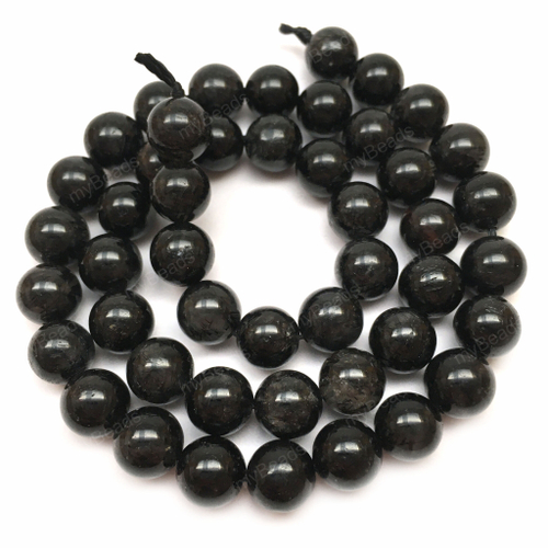 Турмалиновый кварц 8 мм, бусины - шарики черные