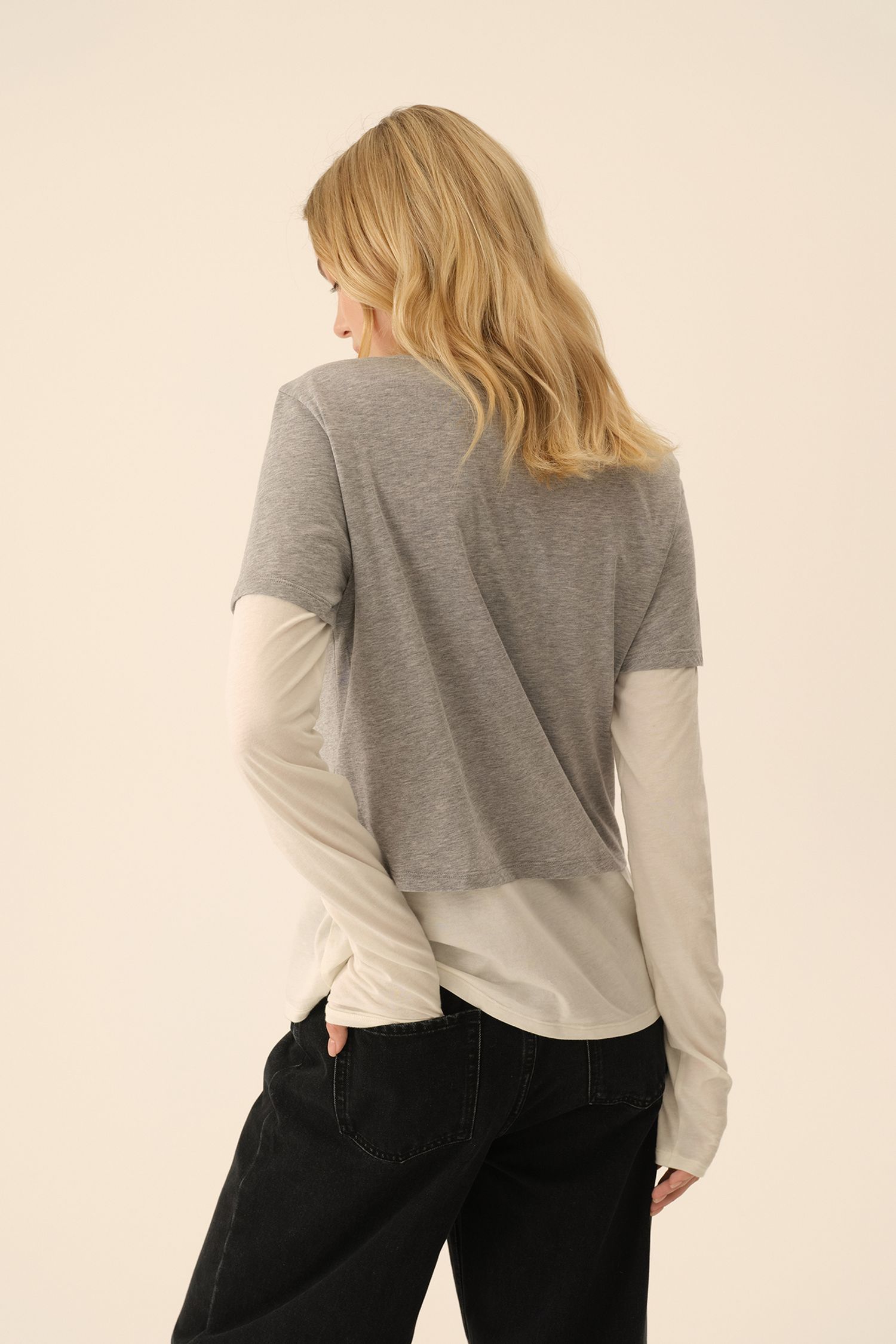 Лонгслив с футболкой (Ballet princess), молочный с серым