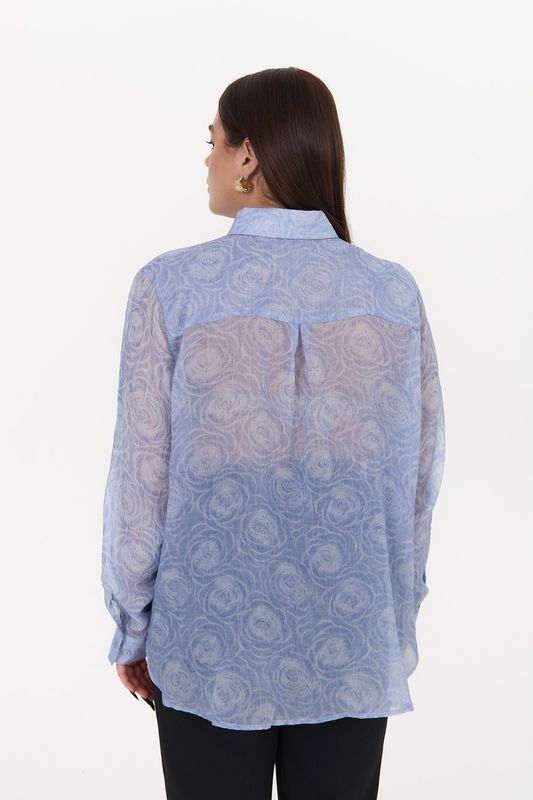 Блузка из шифона, жаккард розы, голубой