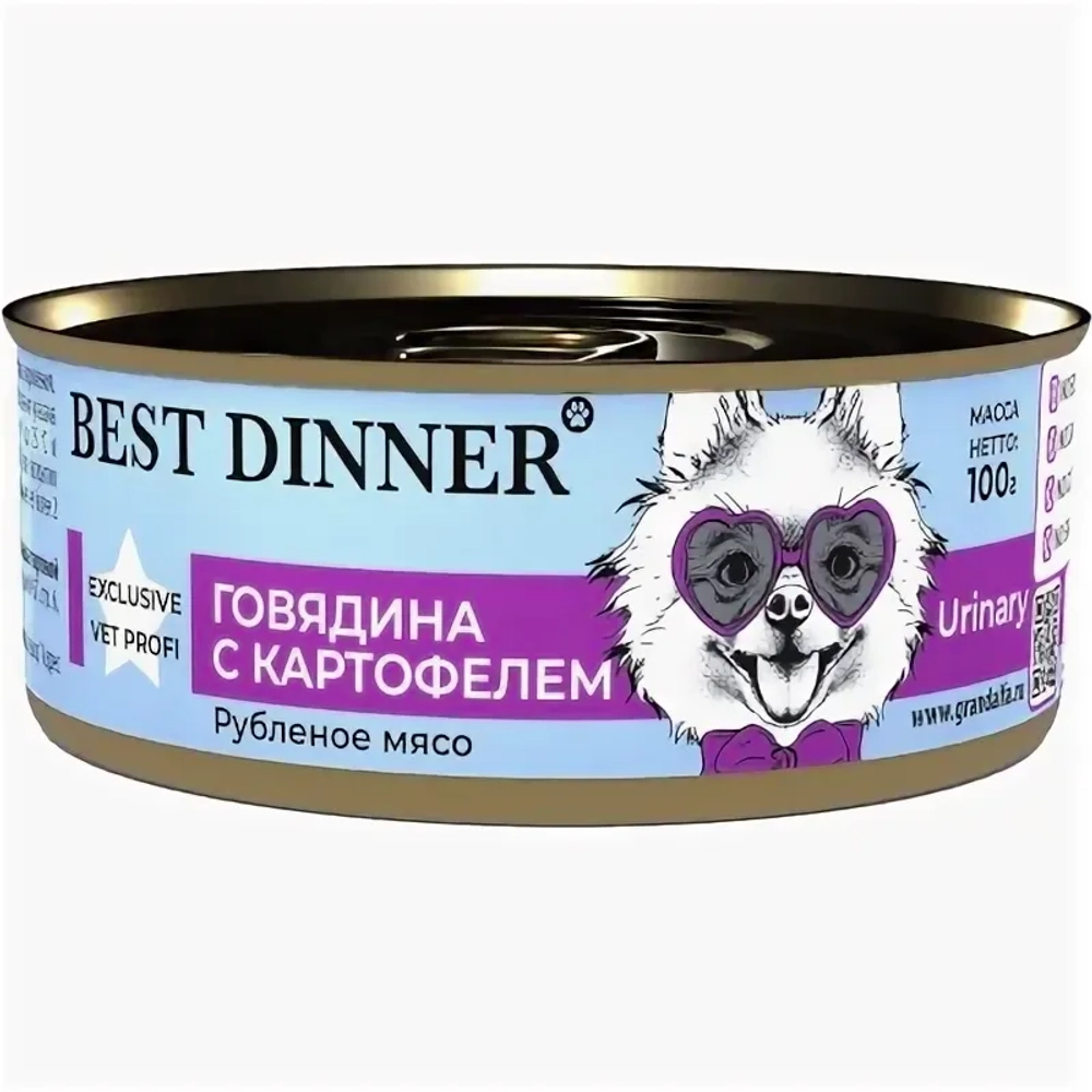 BEST DINNER Vet Profi Консервы для собак, профилактика МКБ, с индейкой и картофелем 0,1 кг