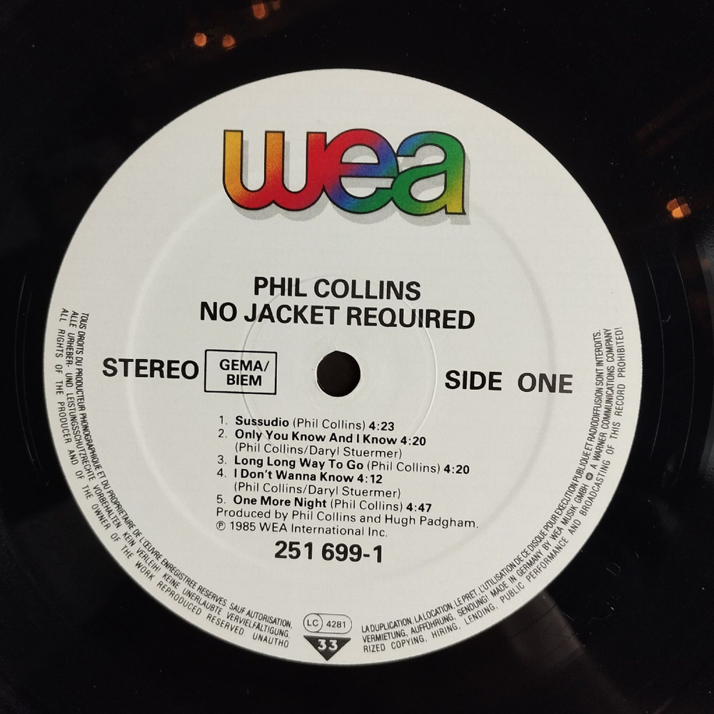 Винтажная виниловая пластинка LP Phil Collins No Jacket Required (Germany 1985)