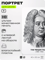 Портрет для школы в кабинет музыки "Георг Фридрих Гендель", стенд школьный для класса, деятели науки для оформления классного уголка, 40х30 см, Silver Plane x Айдентика Технолоджи