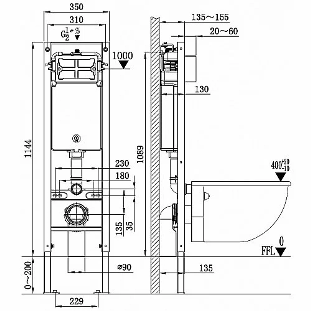 Унитаз подвесной WeltWasser AMBERG 350+MERZBACH 043 XL GL-WT+AMBERG RD-MT CR белый/кнопка хром матовый, безободковый, с крышкой микролифт, с инсталляцией, слив торнадо