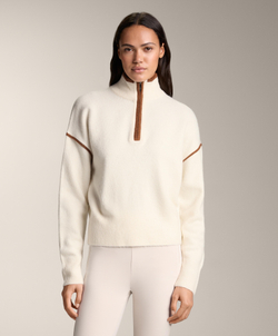 Oysho Свитер с высоким воротником и контрастными деталями, светлый экрю