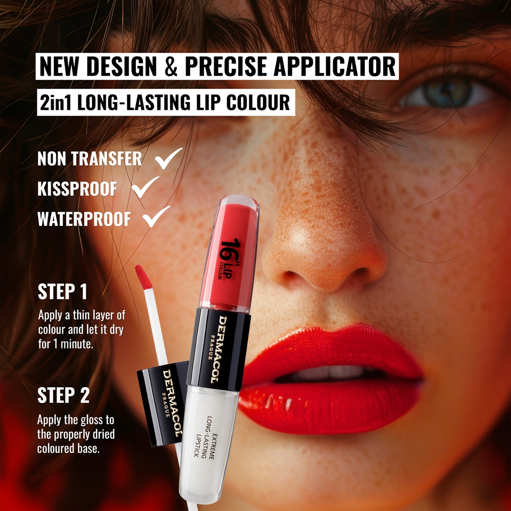 Dermacol 16H Lip Colour - Долговременная помада и блеск для губ оттенок 36 Coral Sunset, 2 ml