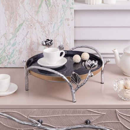 Фруктовница-конфетница Нимфея (поднос) Античное Серебро Синий