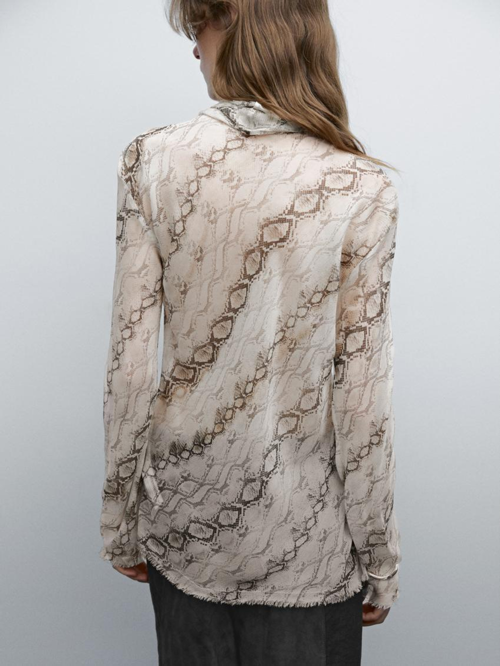 Massimo Dutti Рубашка из струящейся ткани с анималистическим принтом, цвет слоновой кости