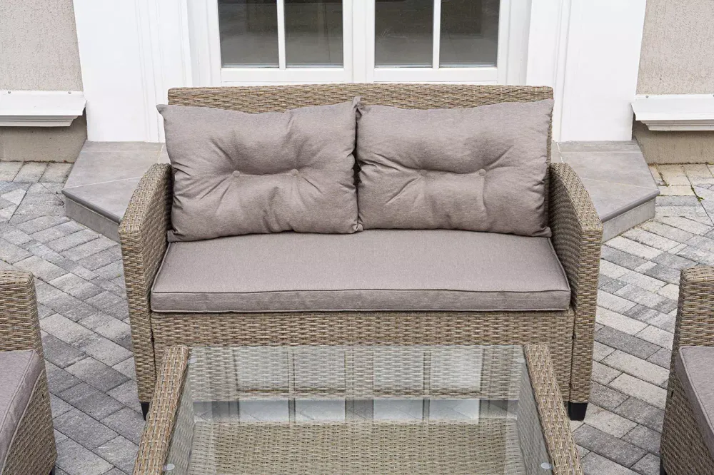 "Филадельфия" лаунж-зона из искусственного ротанга, цвет соломенный, цвет подушек бежевый