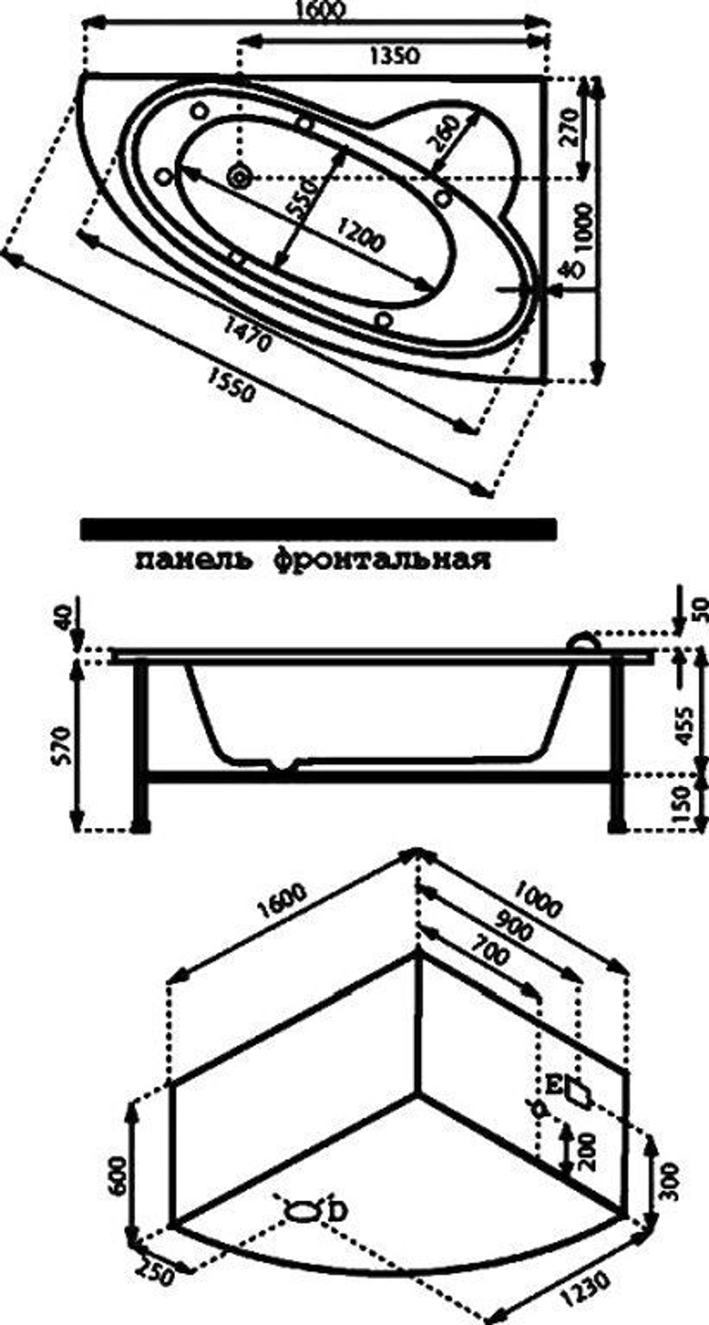 Акриловая ванна Bas Сагра 160х100 R