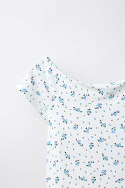 ZARA ПЛАТЬЕ ИЗ ТРИКОТАЖА «РОМА» С ПРИНТОМ, СИНИЙ/БЕЛЫЙ