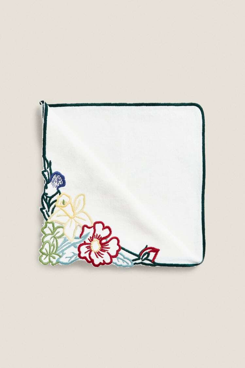 ZARA HOME НАБОР САЛФЕТОК РАМИ С ЦВЕТОЧНОЙ ВЫШИВКОЙ (НАБОР ИЗ 2 ПРЕДМЕТОВ), ЗЕЛЕНЫЙ