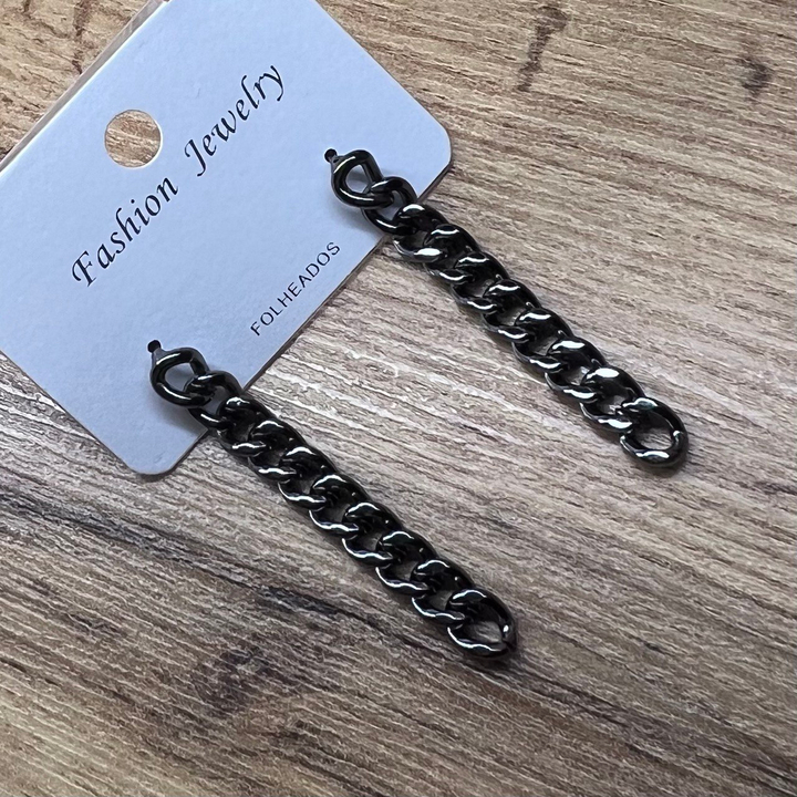 Серьги "Цепи" мини 10 звеньев 7 мм металл цвет графитовый